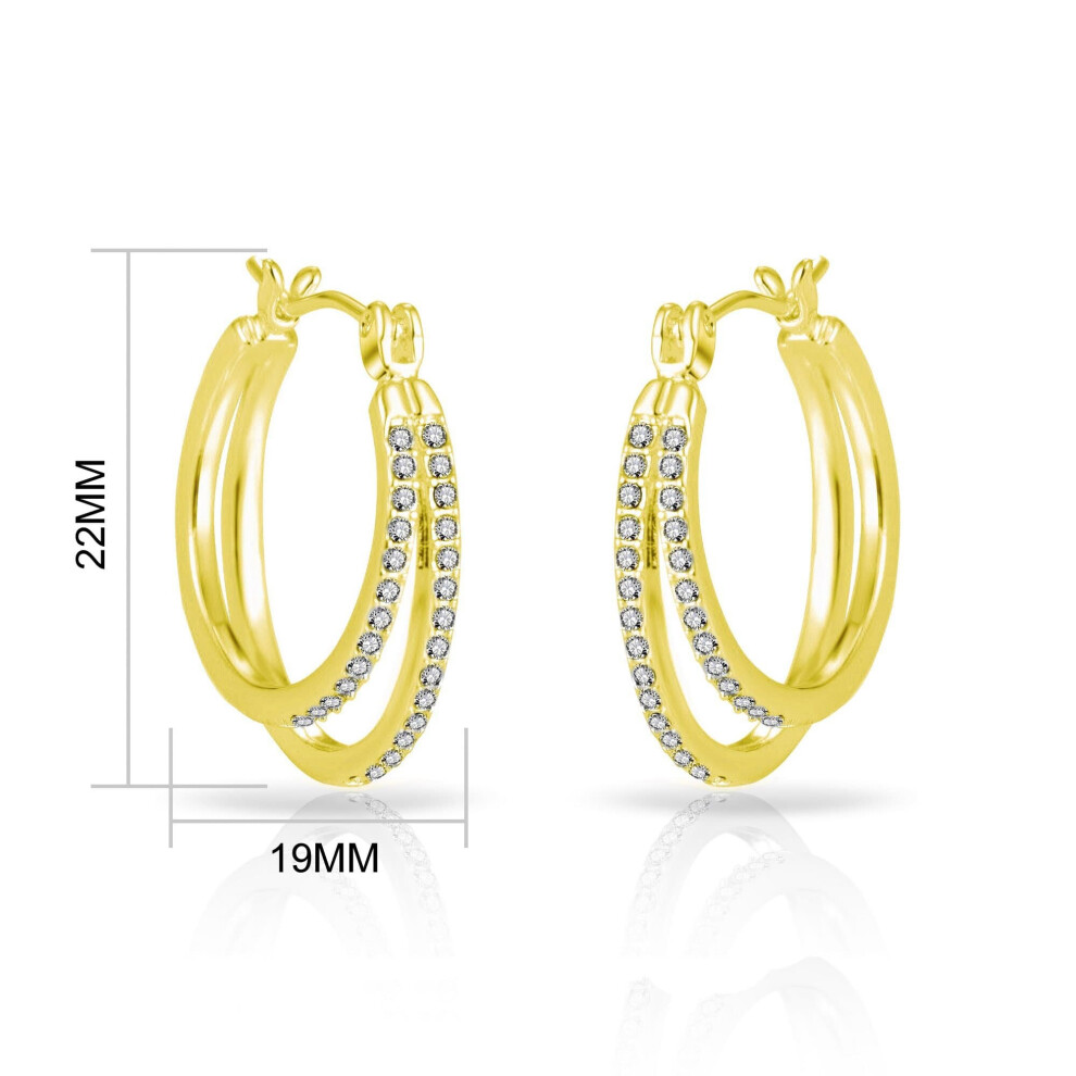 Gold Plated Double Hoop Earrings Created with Swarovski Crystals - Image 6