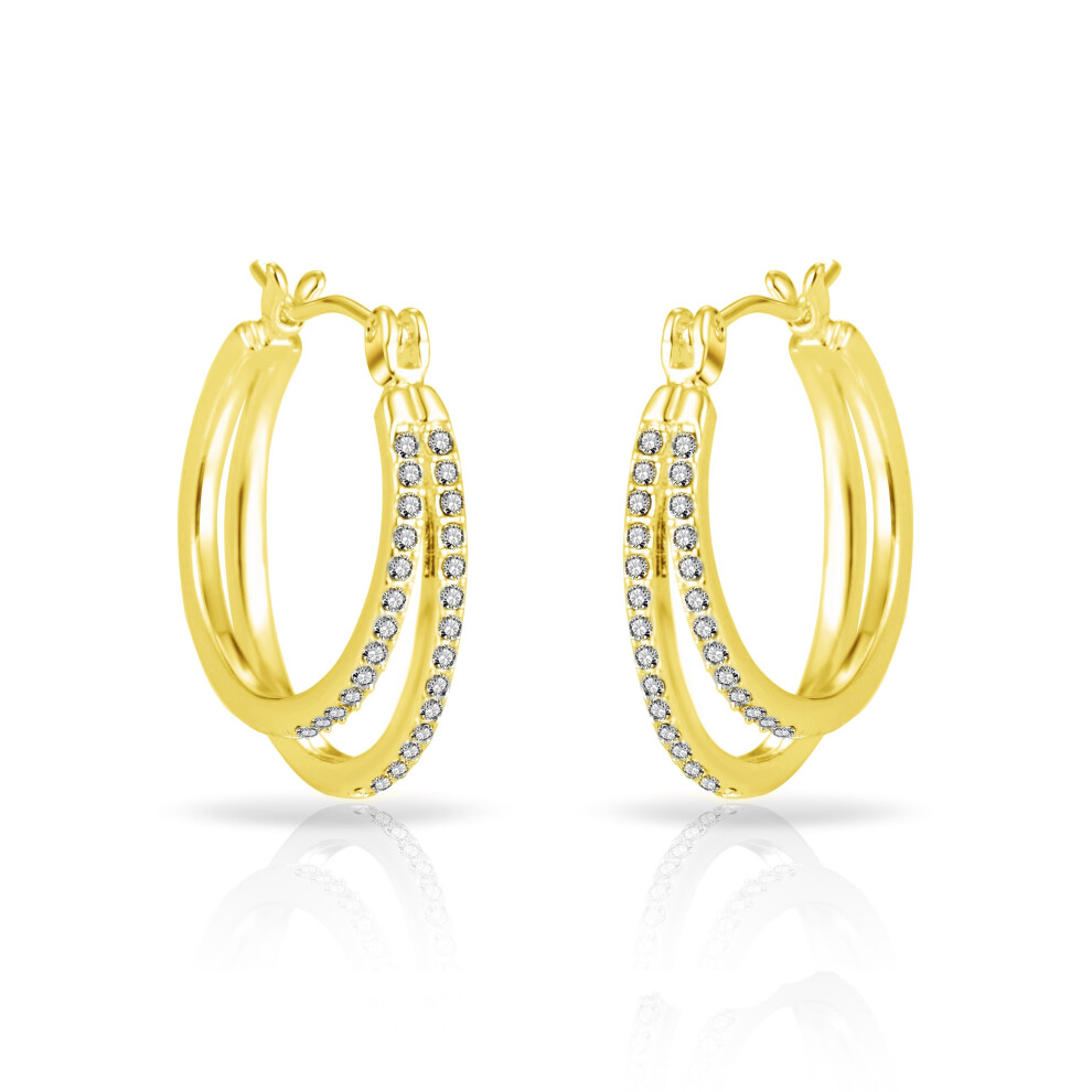 Gold Plated Double Hoop Earrings Created with Swarovski Crystals