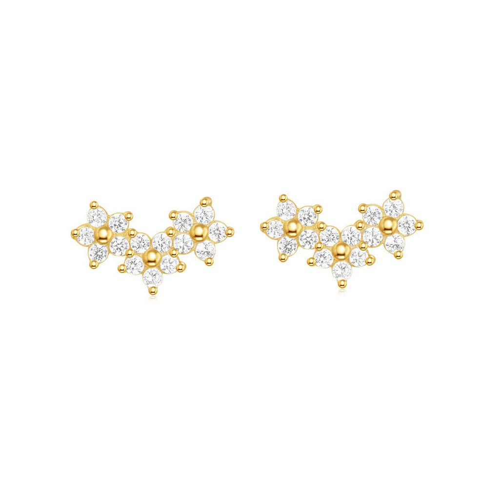 Gold Small Triple Flower Stud Earrings, Helix Stud, Labret Stud - Image 2