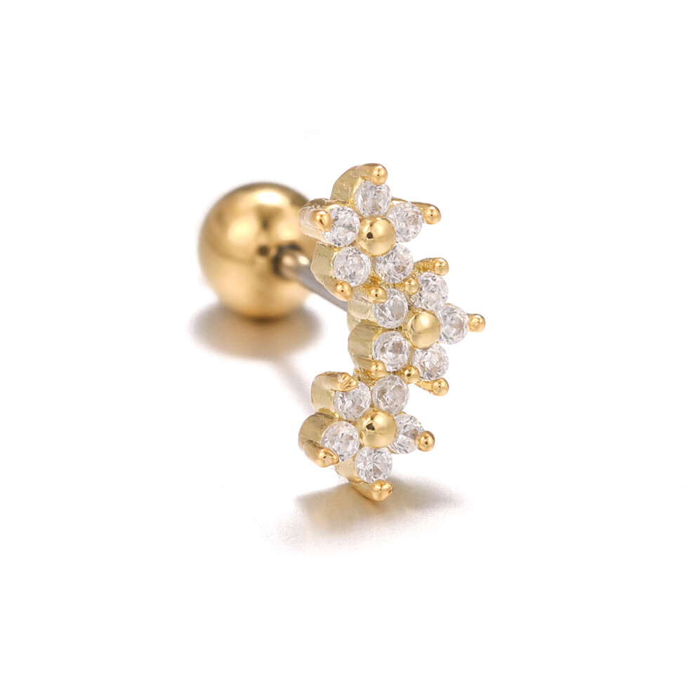 Gold Small Triple Flower Stud Earrings, Helix Stud, Labret Stud - Image 3