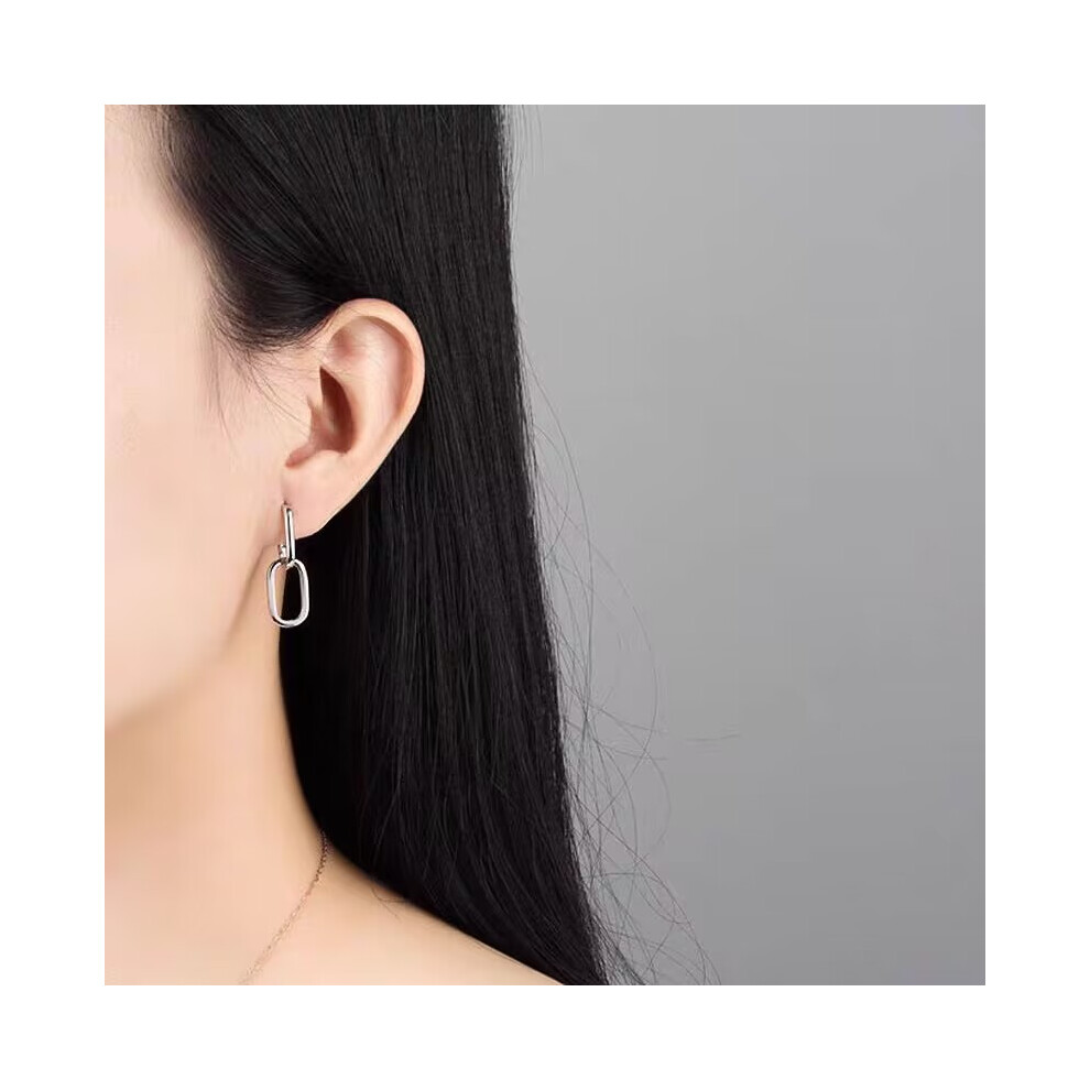 Gold Sterling Silver Oval Hoop Earrings, Paperclip Link Chain Earrings - Image 2