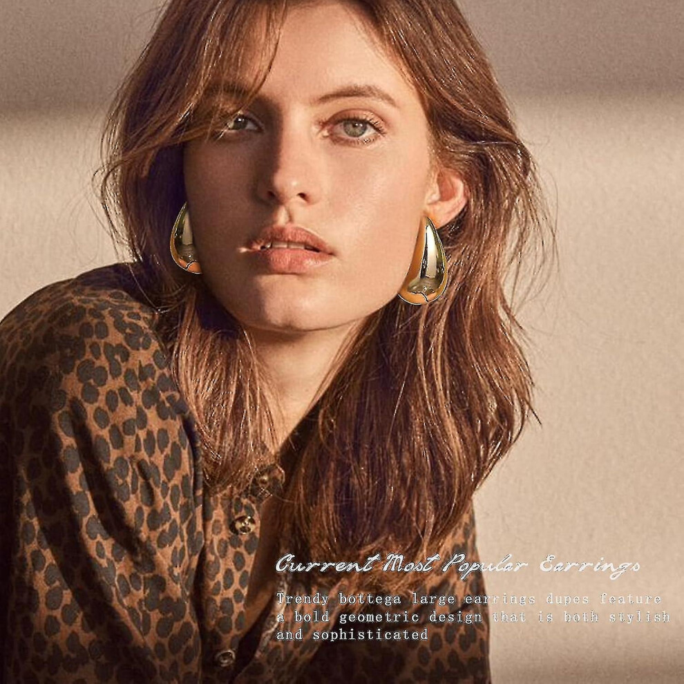 (Gold40x25mm) Extra Large Bottega Earring Dupes Hypoallergenic Chunkygoldhoopearrings Lightweight Waterdrop Teardrop Earrings Trendy Gold Waterdrop Earrings For Wom - Image 2
