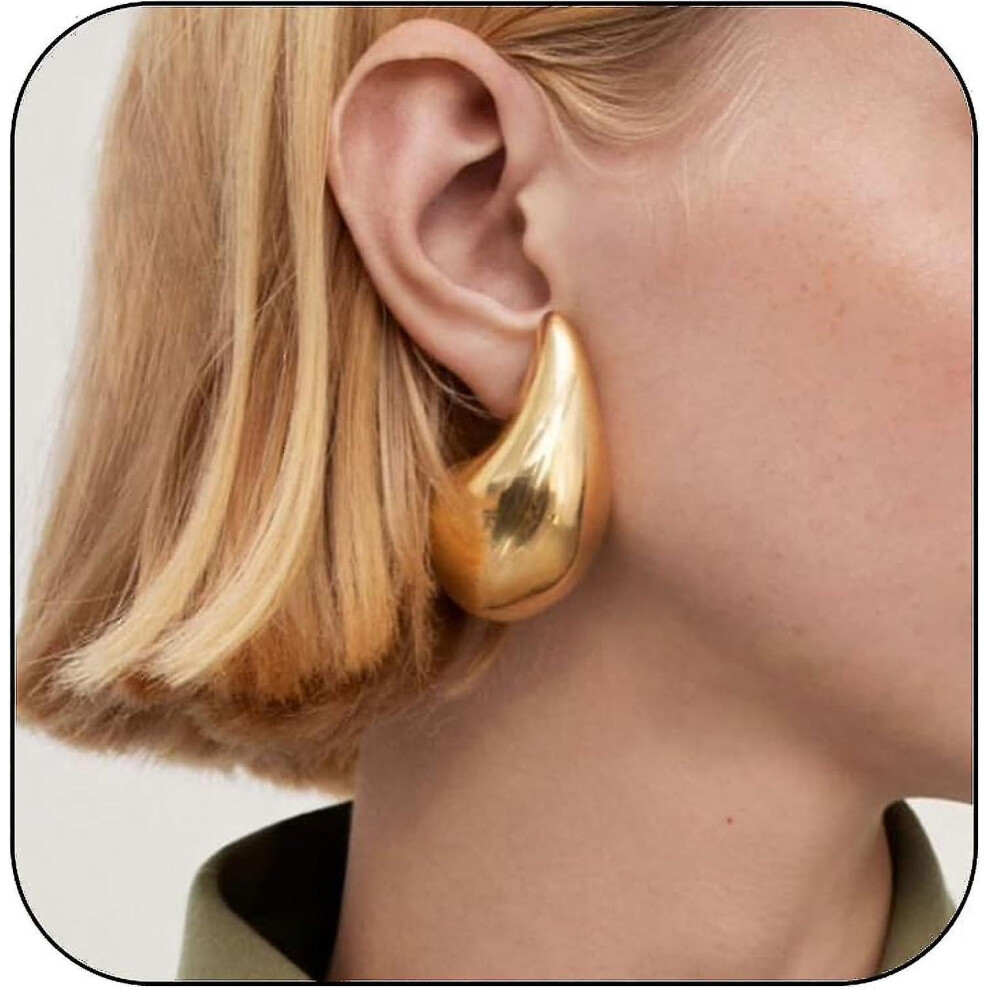 (Gold40x25mm) Extra Large Bottega Earring Dupes Hypoallergenic Chunkygoldhoopearrings Lightweight Waterdrop Teardrop Earrings Trendy Gold Waterdrop Earrings For Wom - Image 4