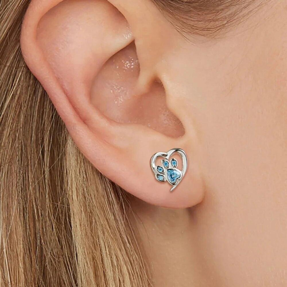 Good-looking 925 Sterling Silver Cat Dog Paw Heart Stud Earrings Zircon Ear Studs Minimalist Jewelry Earring Gift for Women - Image 2