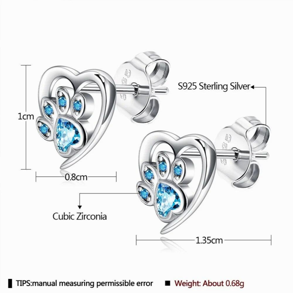 Good-looking 925 Sterling Silver Cat Dog Paw Heart Stud Earrings Zircon Ear Studs Minimalist Jewelry Earring Gift for Women - Image 4