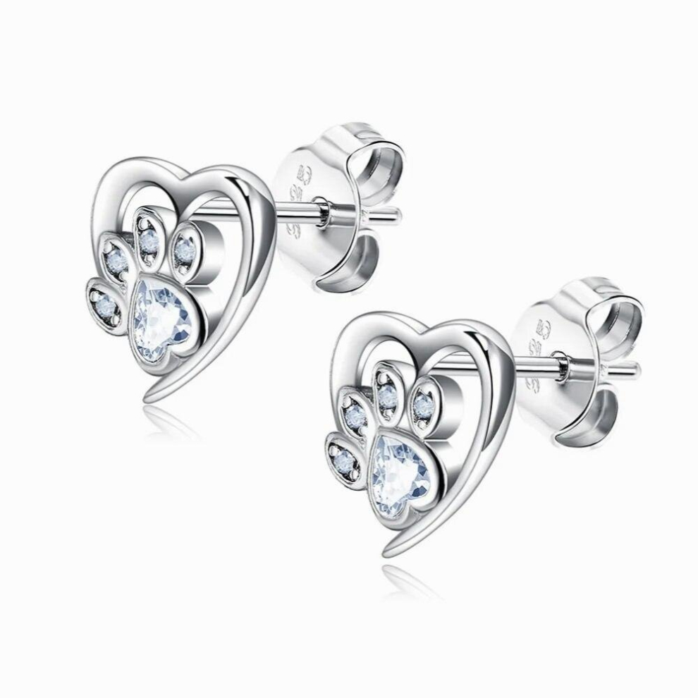 Good-looking 925 Sterling Silver Cat Dog Paw Heart Stud Earrings Zircon Ear Studs Minimalist Jewelry Earring Gift for Women - Image 5