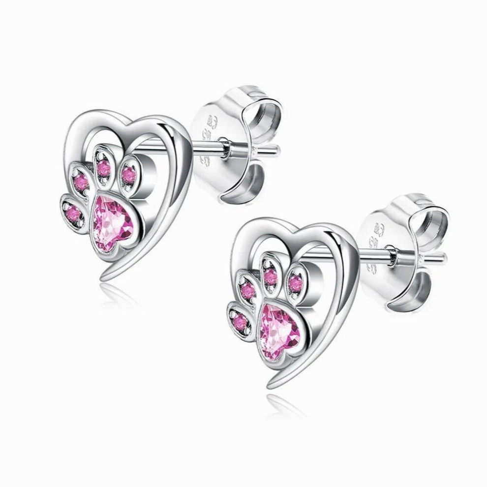 Good-looking 925 Sterling Silver Cat Dog Paw Heart Stud Earrings Zircon Ear Studs Minimalist Jewelry Earring Gift for Women - Image 6