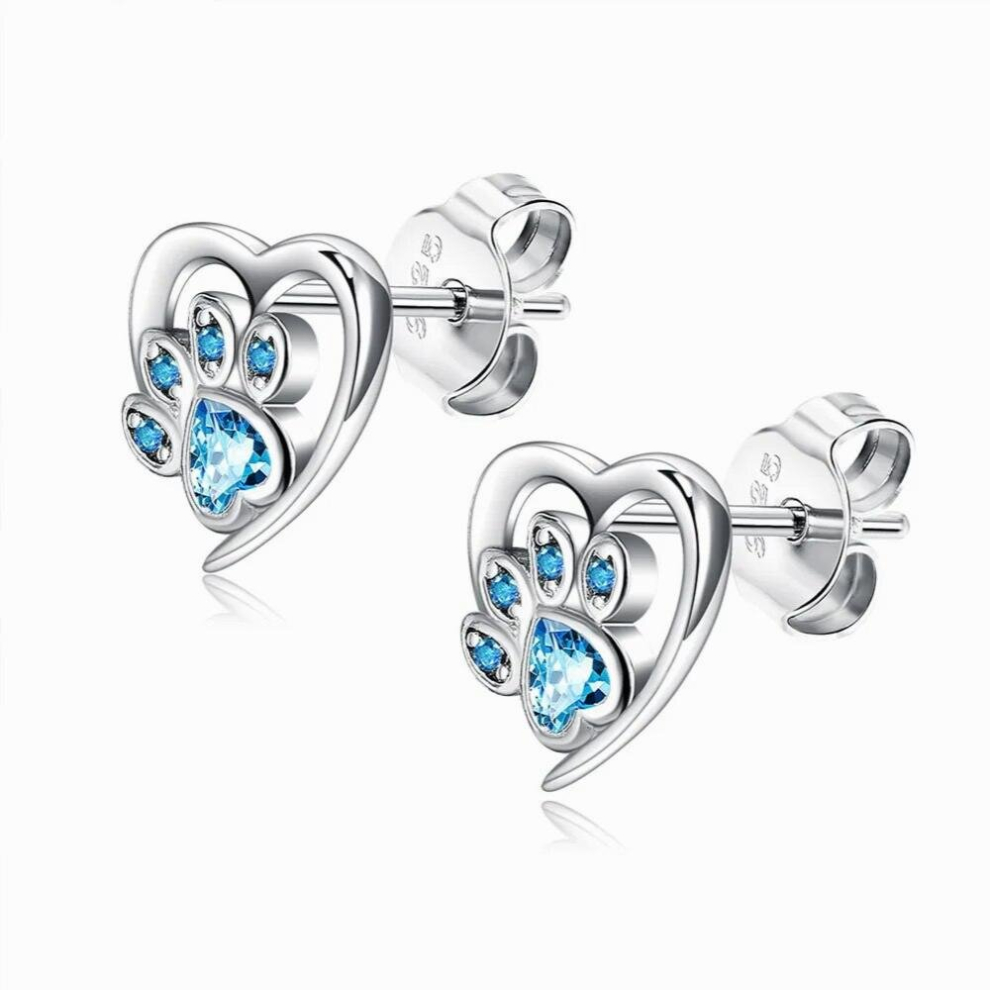 Good-looking 925 Sterling Silver Cat Dog Paw Heart Stud Earrings Zircon Ear Studs Minimalist Jewelry Earring Gift for Women