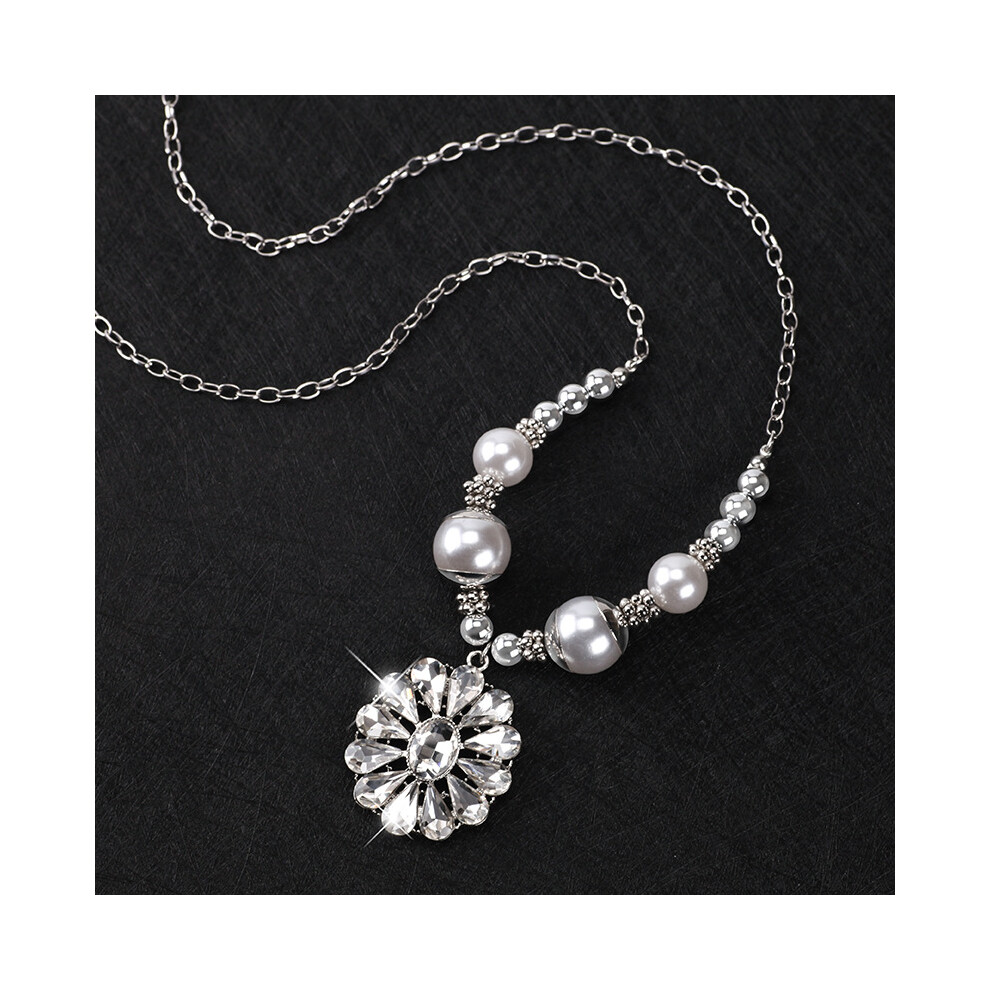 Gorgeous Womens Long Crystal Flower Pendant Necklace In Elegant Korean Pearl Style - Image 5