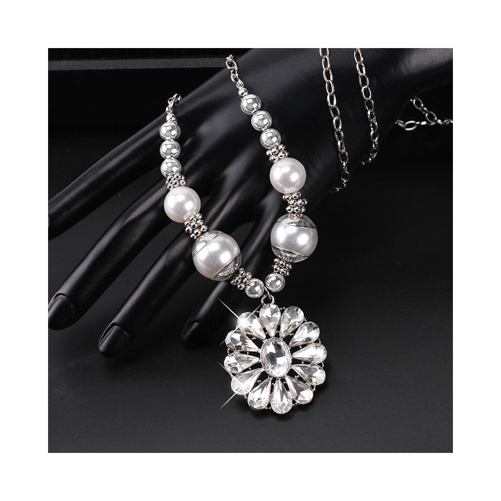 Gorgeous Womens Long Crystal Flower Pendant Necklace In Elegant Korean Pearl Style - Image 6