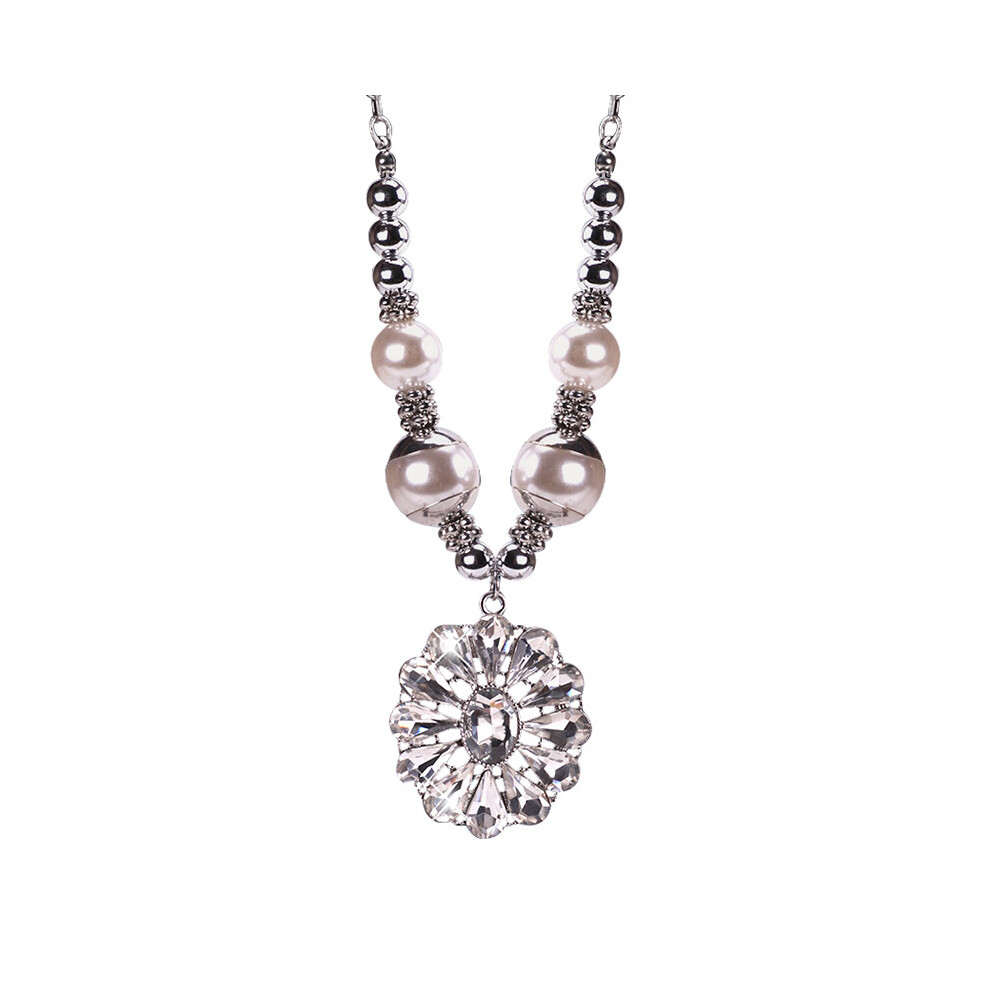 Gorgeous Womens Long Crystal Flower Pendant Necklace In Elegant Korean Pearl Style - Image 7