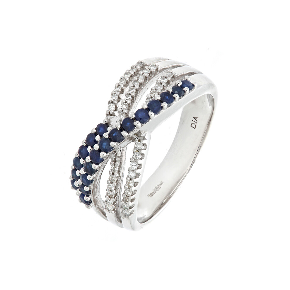 (H) Jewelco London 9ct White Gold Ladies Diamond and Sapphire Ring - Image 2