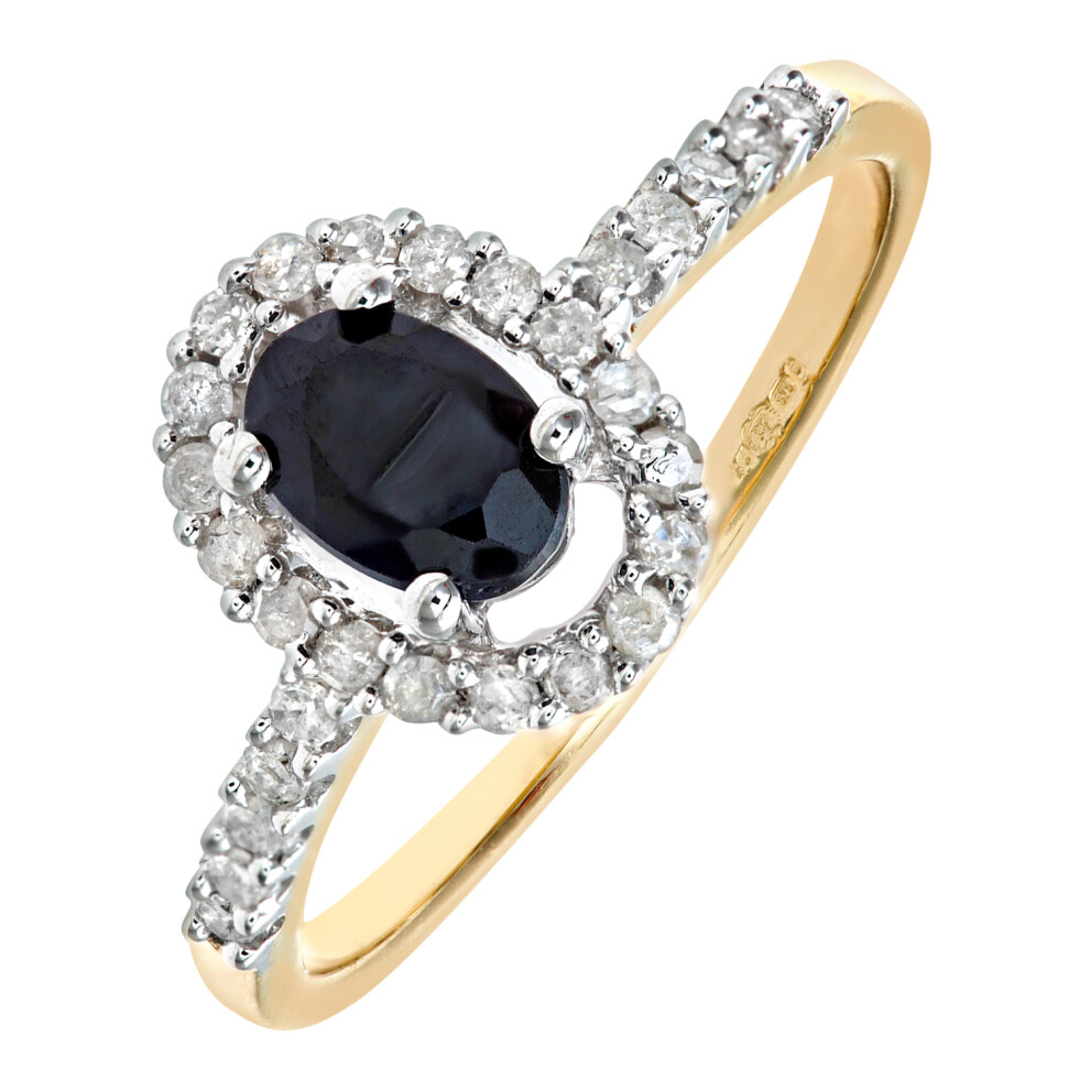 (H) Jewelco London 9ct Yellow Gold Sapphire & Diamond Cluster Ring - Image 2