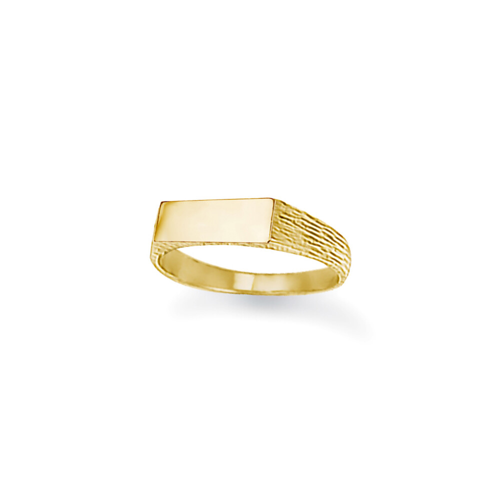 (H) Jewelco London Unisex Solid 9ct Gold Engravable Barked Initial Blank Plate Signet Ring - JIR001