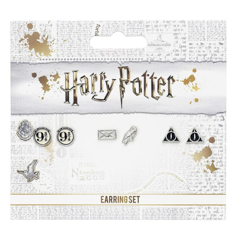 Harry Potter Platform 9 3/4, Hedwig, Letter, and Deathly Hallows Stud Earrings Set