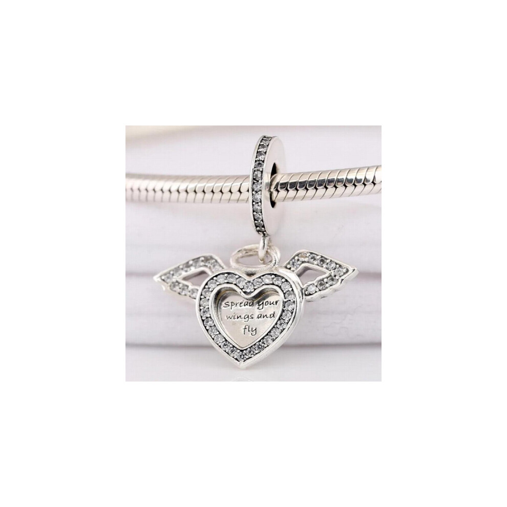 Heart & Angel Wings Spread Your Wings And Fly Pendant Beads Fit 925 Sterling Silver Charm Bracelet - Image 2