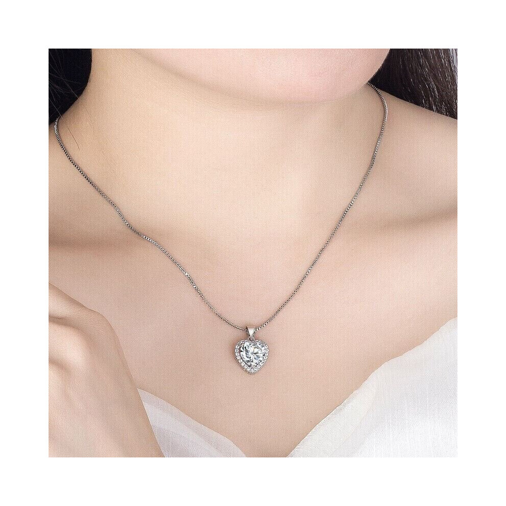 Heart Crystal Pendant 925 Sterling Silver Chain Necklace Women Ladies Jewellery - Image 2