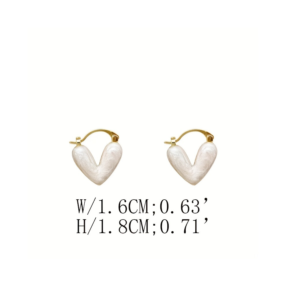 Heart Shape White Synthetic Gems Decor Hoop Earrings Elegant Style Alloy 14K Gold Plated Jewelry Gift For Lovers - Image 4