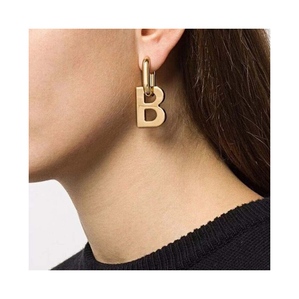 High Letter B Drop Earrings for Women Men Minimalist Silver Statement Earrings Jewelry - Image 3