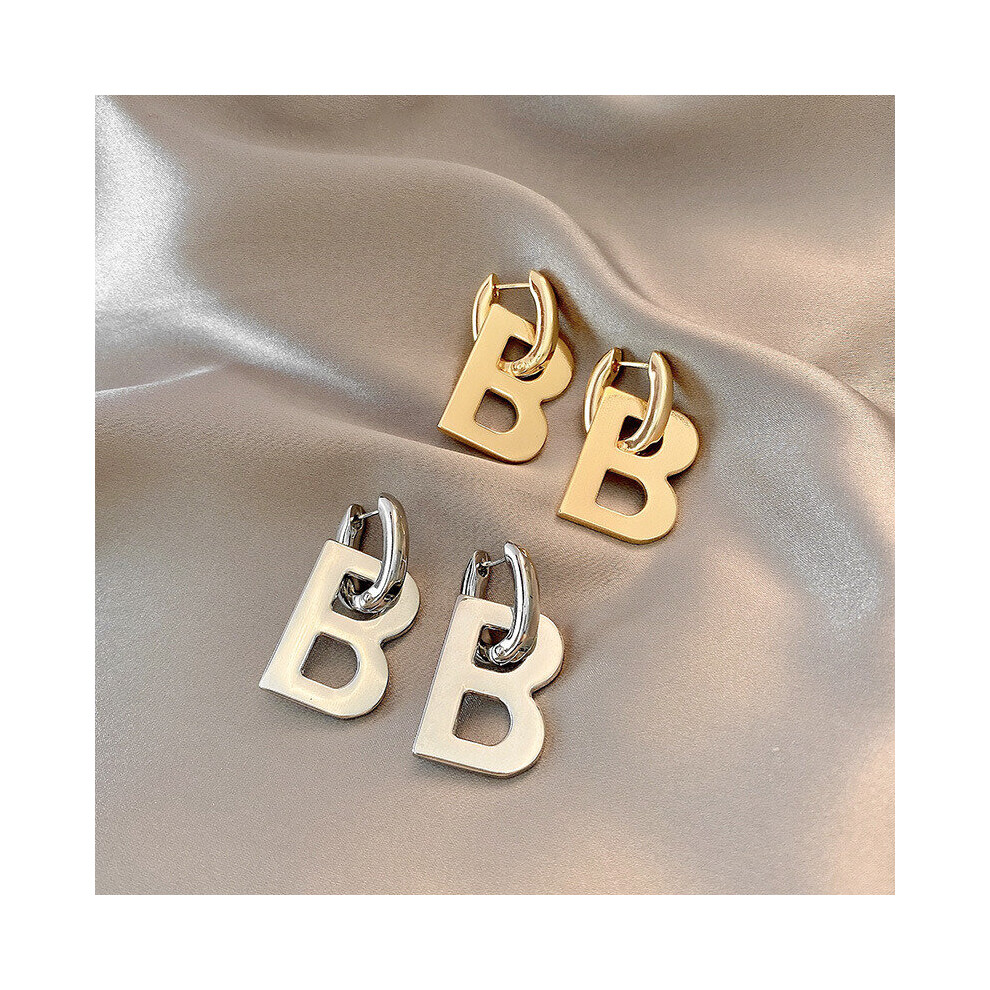 High Letter B Drop Earrings for Women Men Minimalist Silver Statement Earrings Jewelry - Image 5