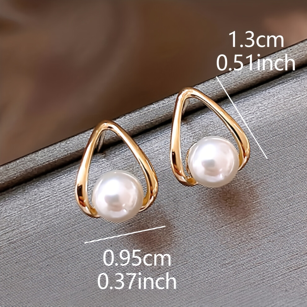 Hollow Geometric Stud Earrings Embellished With Imitation Pearl Vintage Elegant Style For Women Dating Ear Decor - Image 4