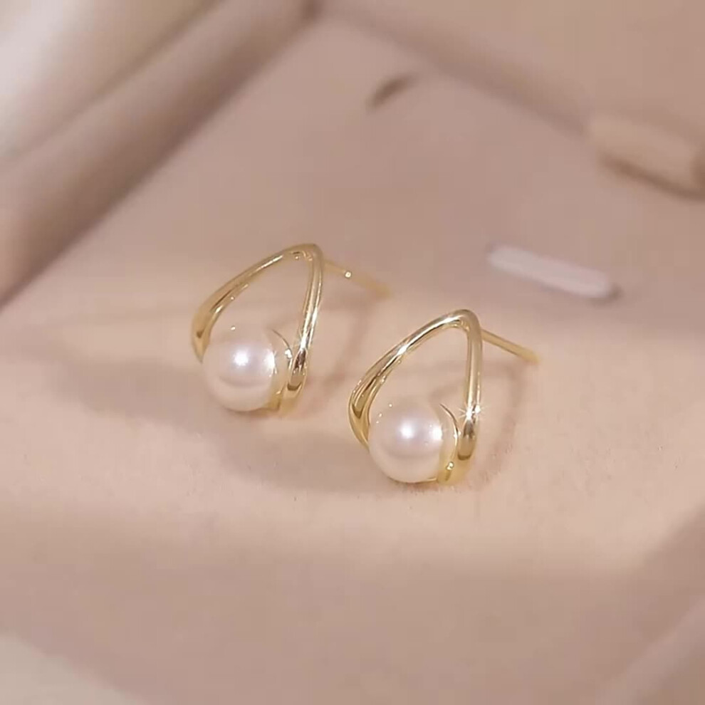 Hollow Geometric Stud Earrings Embellished With Imitation Pearl Vintage Elegant Style For Women Dating Ear Decor - Image 7