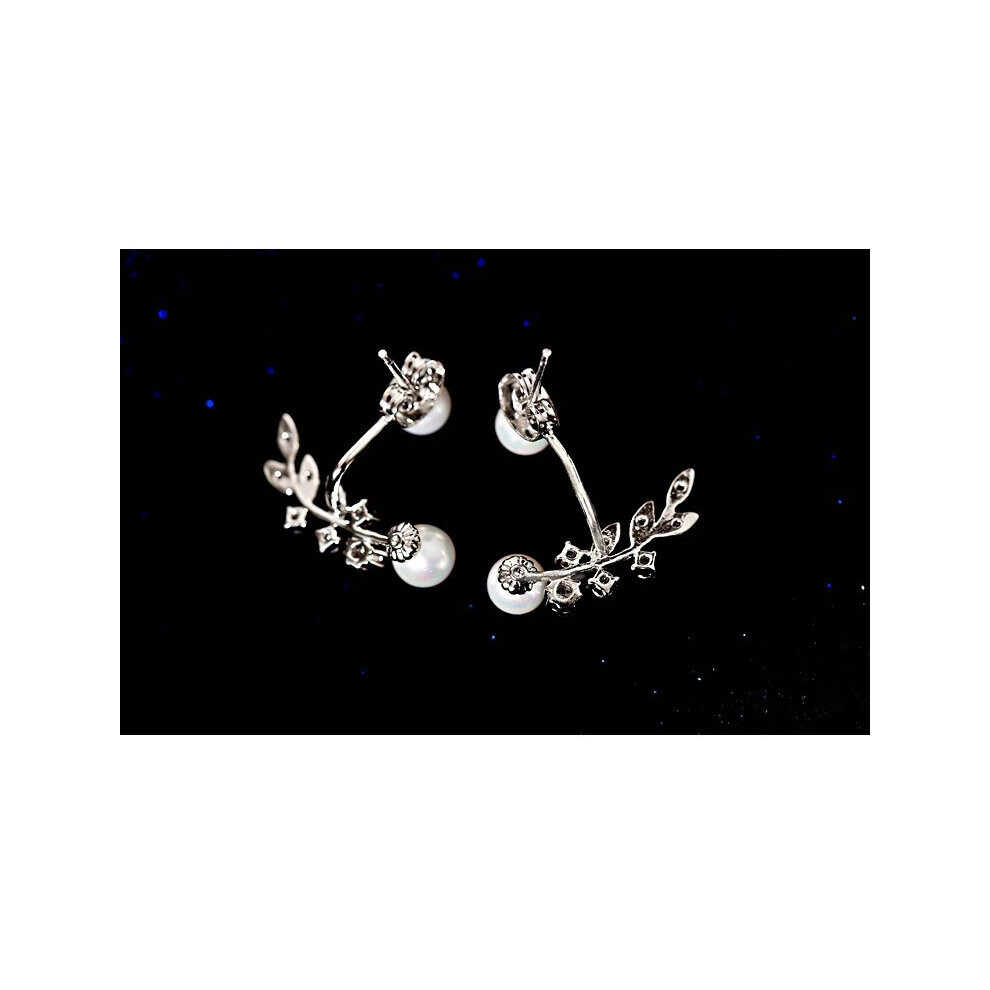 Hot 925 Sterling Silver Leaf Pearl Earrings for Women Girls Gift Statement Jewelry Earrings - Image 4