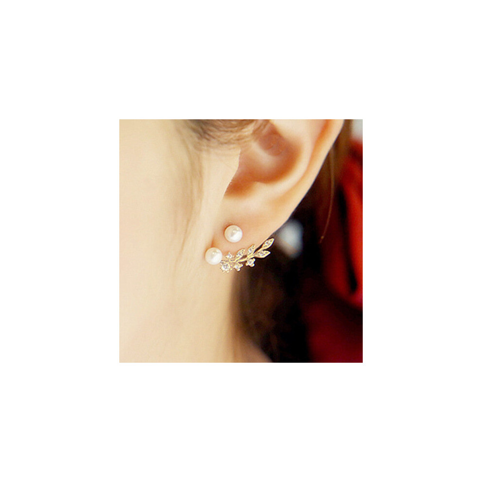 Hot 925 Sterling Silver Leaf Pearl Earrings for Women Girls Gift Statement Jewelry Earrings