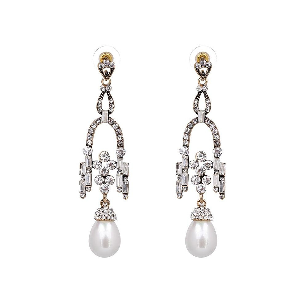 Hot Selling Fashion Crystal CZ Gold Silver Elegant Oval Imitation Pearl Earrings Gift Wedding Earrings Jewelry