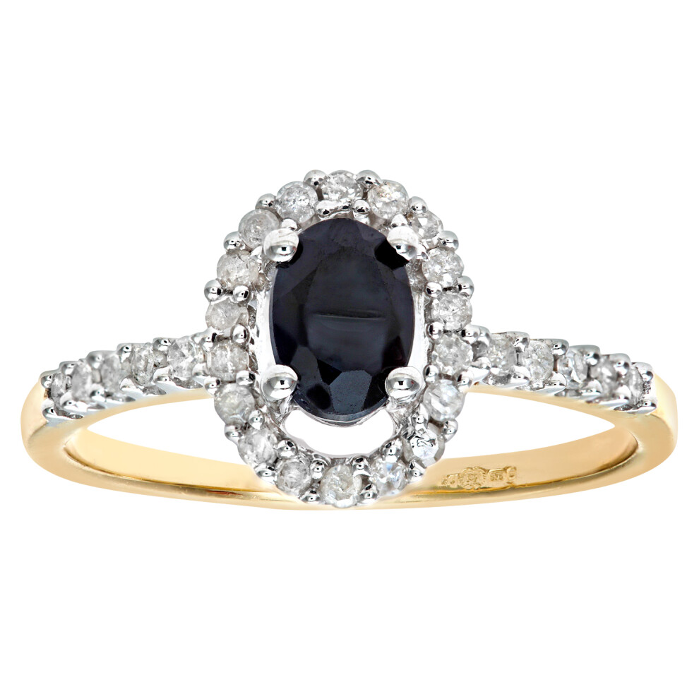 (I) Jewelco London 9ct Yellow Gold Sapphire & Diamond Cluster Ring