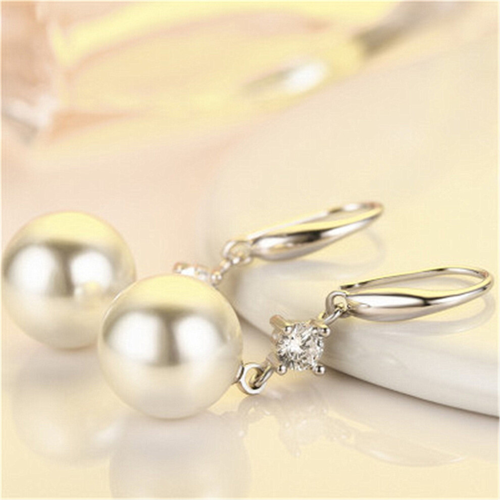 Imitation Pearl Zircon Copper Plated White Gold Elegant Round Earrings for Women - Image 2