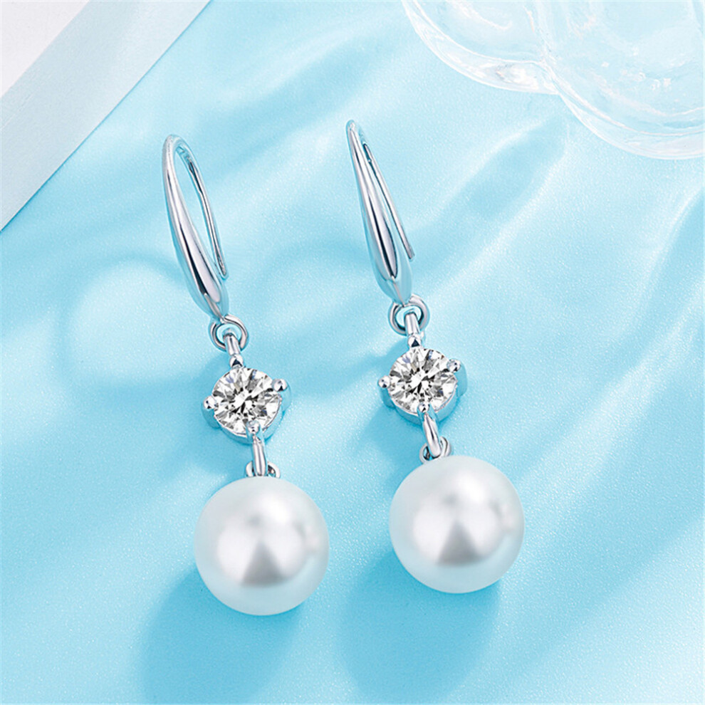 Imitation Pearl Zircon Copper Plated White Gold Elegant Round Earrings for Women - Image 3