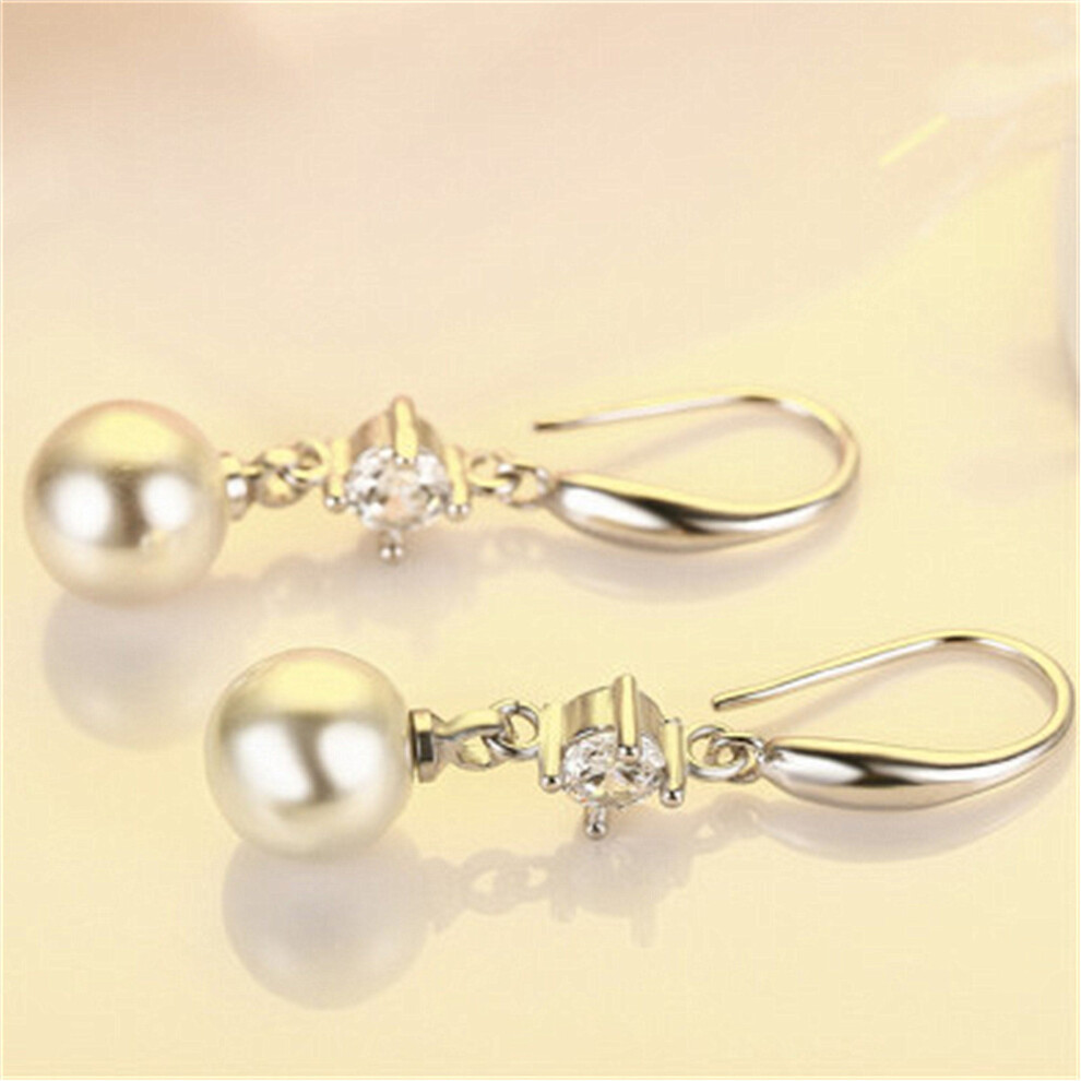 Imitation Pearl Zircon Copper Plated White Gold Elegant Round Earrings for Women - Image 4