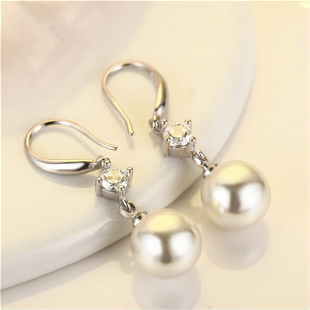 Imitation Pearl Zircon Copper Plated White Gold Elegant Round Earrings for Women - Image 5