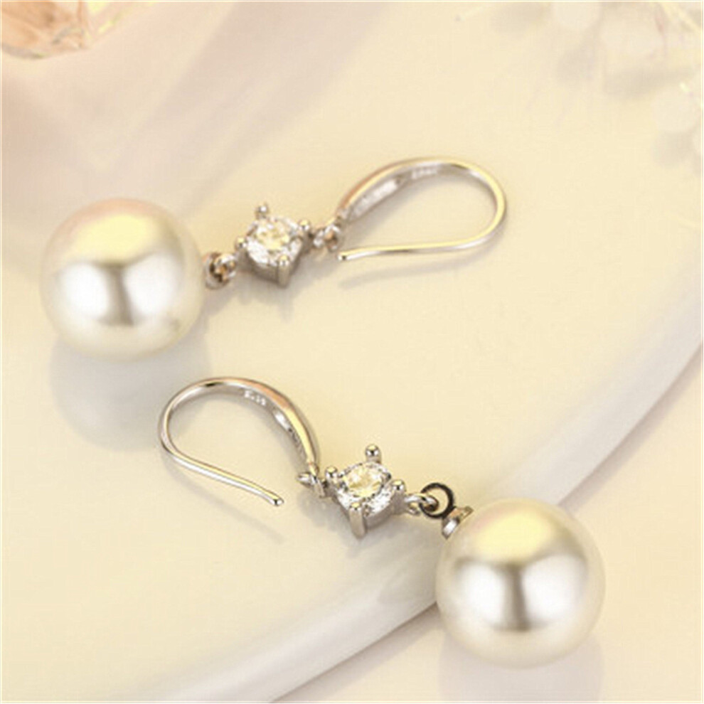 Imitation Pearl Zircon Copper Plated White Gold Elegant Round Earrings for Women - Image 6