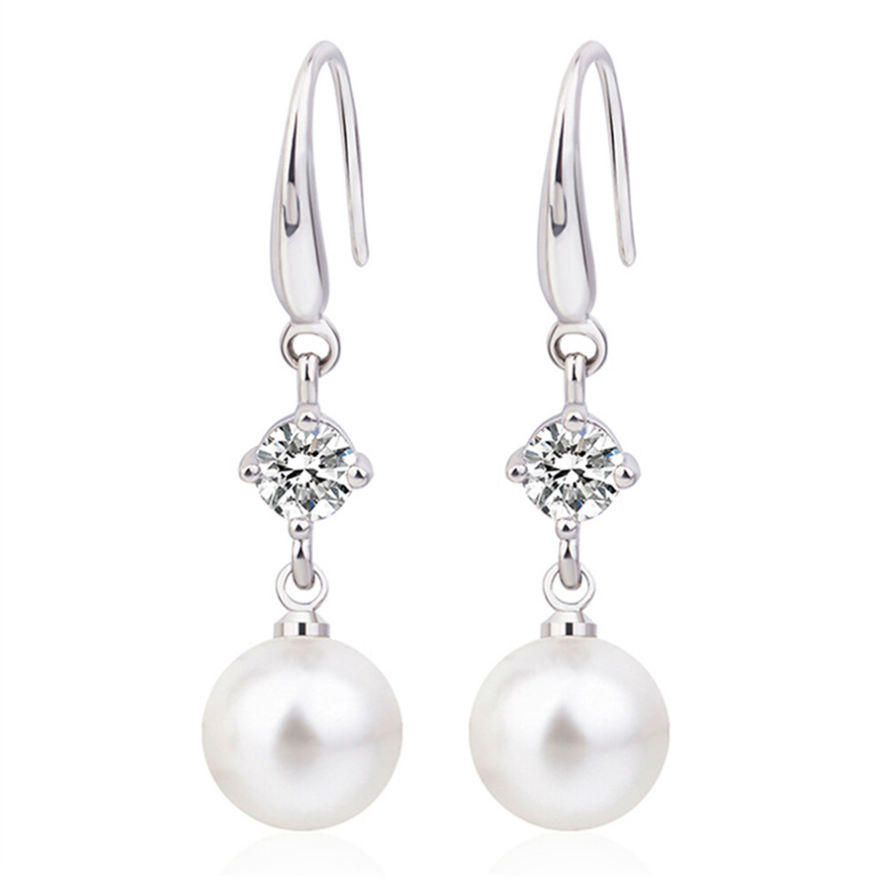 Imitation Pearl Zircon Copper Plated White Gold Elegant Round Earrings for Women