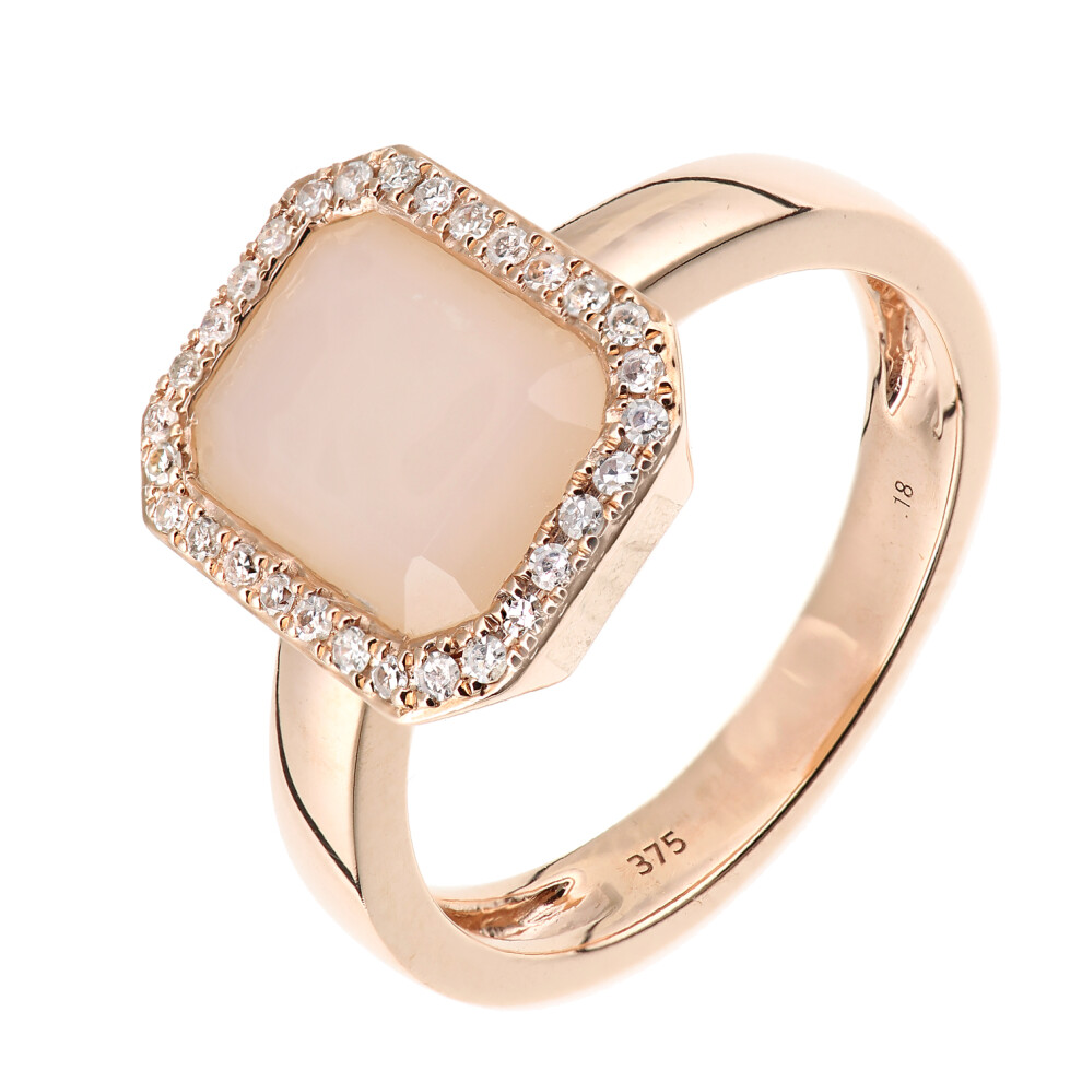 (J) Jewelco London 9ct Rose Gold Pink Opal and Diamond Halo Ring - Image 2