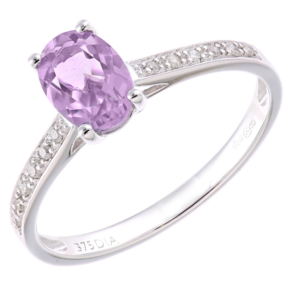 (J) Jewelco London 9ct White Gold Women Oval Amethyst Engagement Ring - Image 2