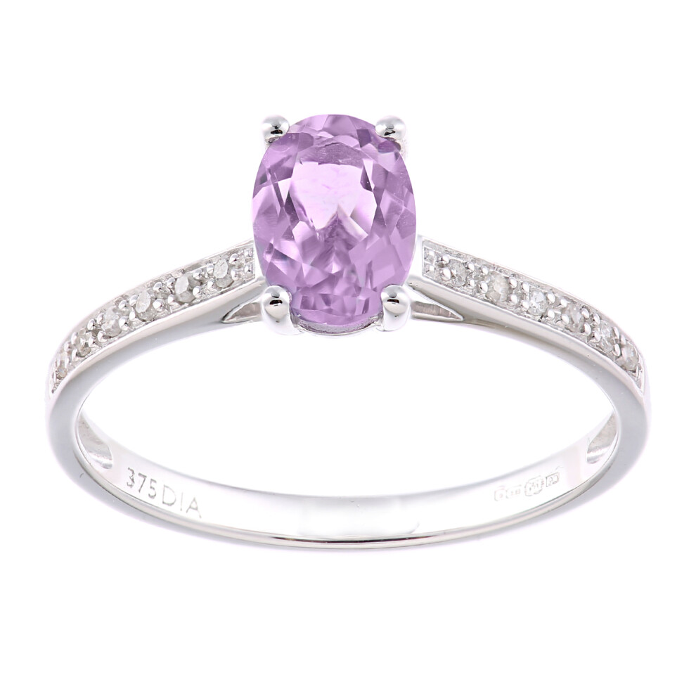 (J) Jewelco London 9ct White Gold Women Oval Amethyst Engagement Ring