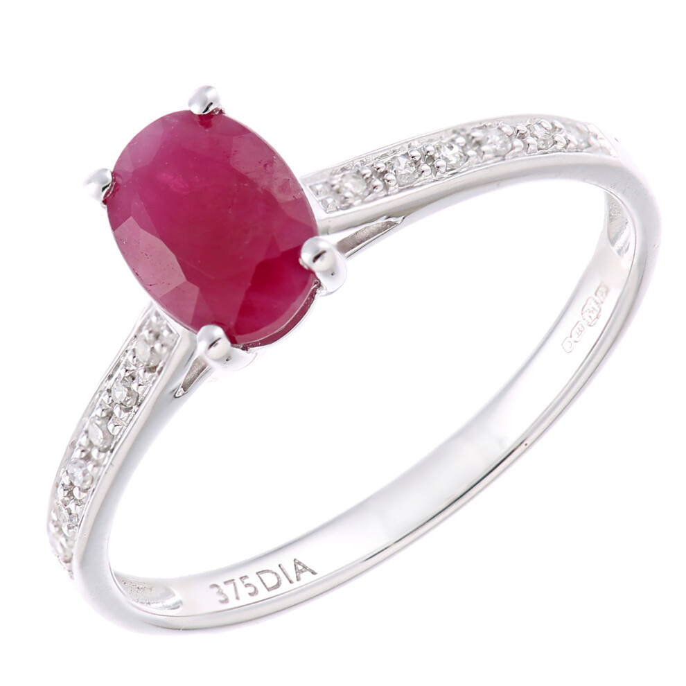 (J) Jewelco London 9ct White Gold Women Oval Ruby Engagement Ring - Image 2