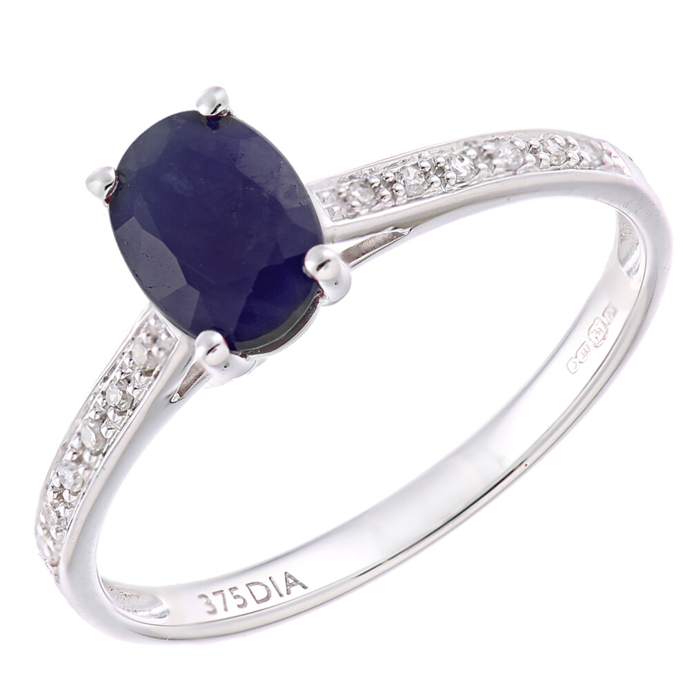(J) Jewelco London 9ct White Gold Women Oval Sapphire Engagement Ring - Image 2