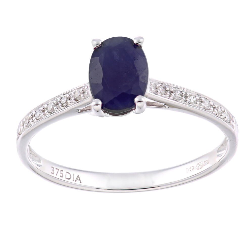 (J) Jewelco London 9ct White Gold Women Oval Sapphire Engagement Ring