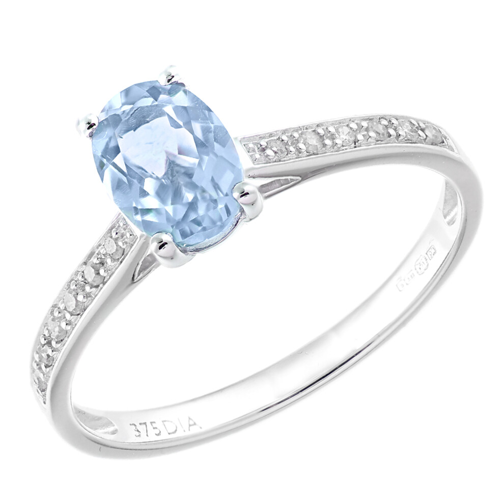(J) Jewelco London 9ct White Gold Women Oval Topaz Engagement Ring - Image 2