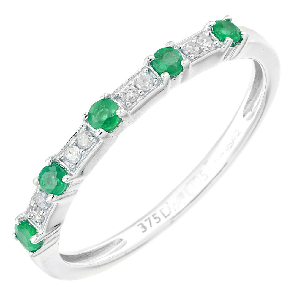 (J) Jewelco London 9ct White Gold Women Round Emerald Eternity Ring - Image 2