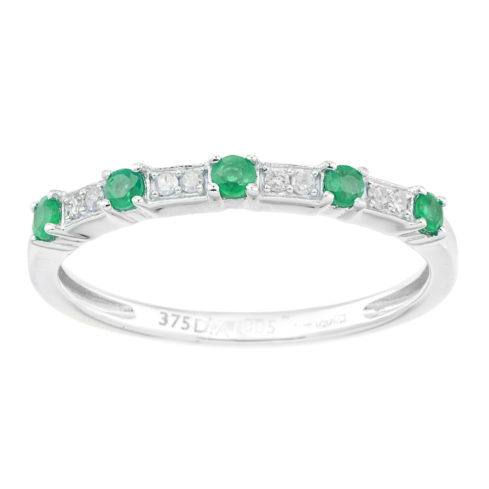 (J) Jewelco London 9ct White Gold Women Round Emerald Eternity Ring