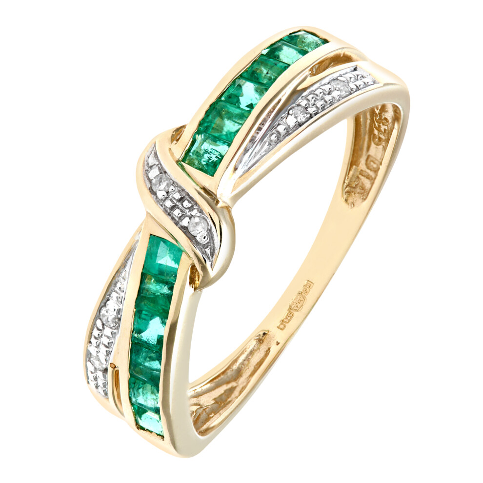 (J) Jewelco London 9ct Yellow Gold Emerald And Diamond Bow Ring - Image 2