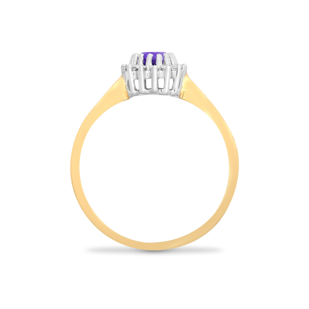 (J) Jewelco London 9ct Yellow Gold H I2 0.12ct Diamond and Oval Purple 0.44ct Amethyst Classic Royal Cluster Ring 9mm - Image 4