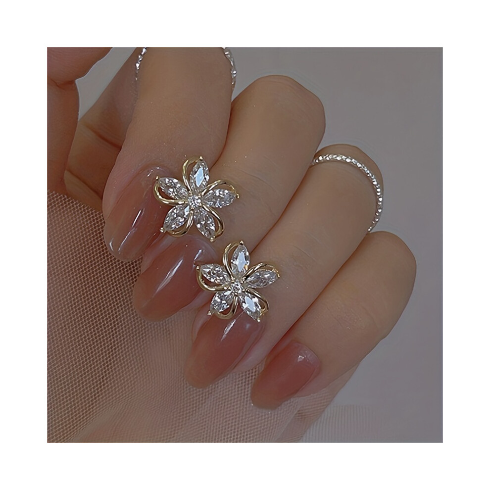 Japanese And Korean Style Five Petal Zircon Flower Shaped Stud Earrings Full Of Sparkling Zircon Dating Earrings Delicate Gifts - Image 2