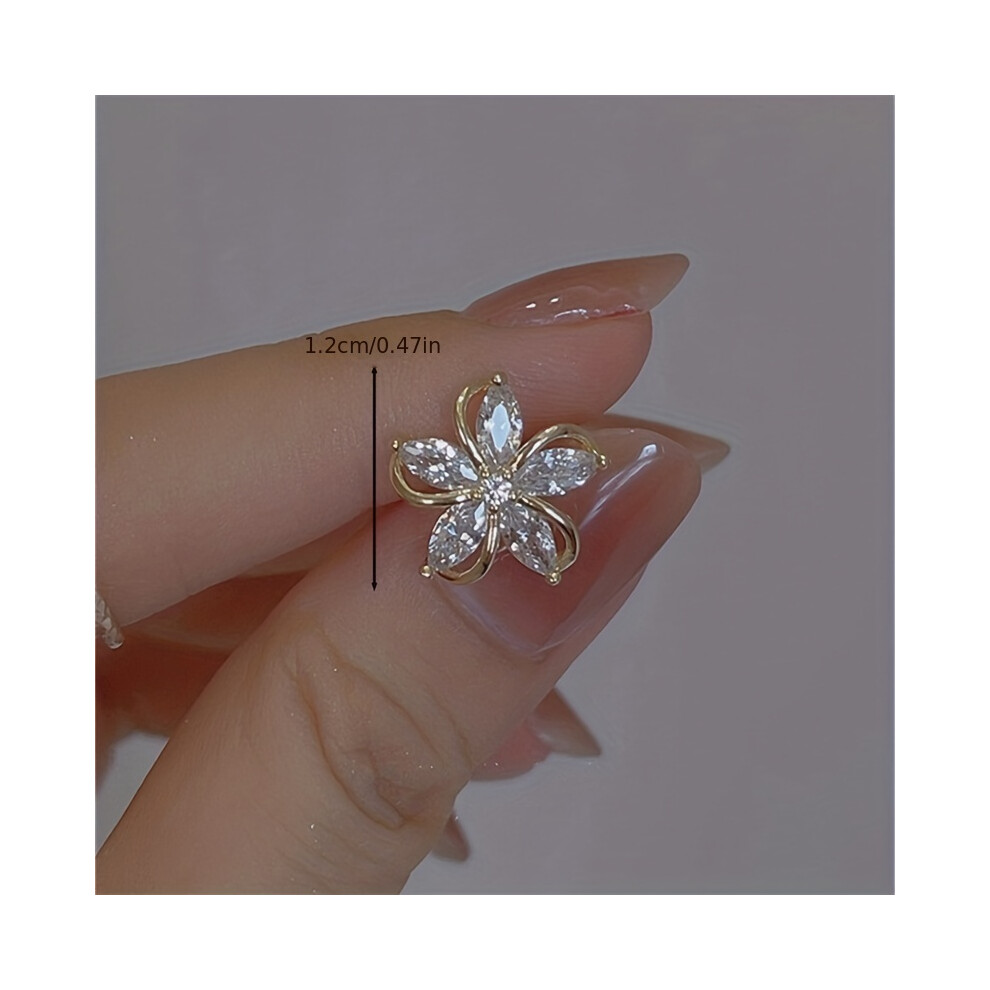 Japanese And Korean Style Five Petal Zircon Flower Shaped Stud Earrings Full Of Sparkling Zircon Dating Earrings Delicate Gifts - Image 3