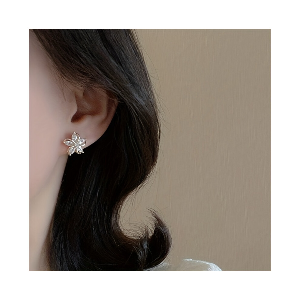 Japanese And Korean Style Five Petal Zircon Flower Shaped Stud Earrings Full Of Sparkling Zircon Dating Earrings Delicate Gifts - Image 4